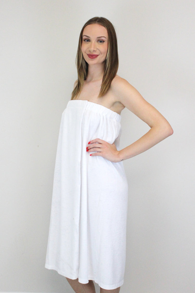 901A - Terrycloth Body Wrap with Velcro Enclosure White/Black (7367068123322)