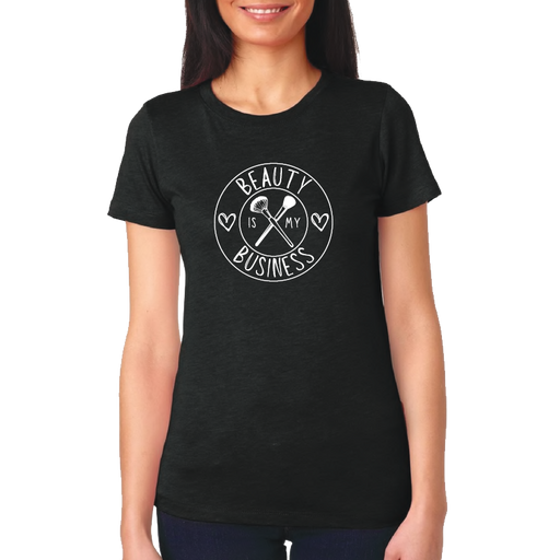 Black Scoop Neck T-shirt - "Beauty is my Business" (White Font) (7517858103482)