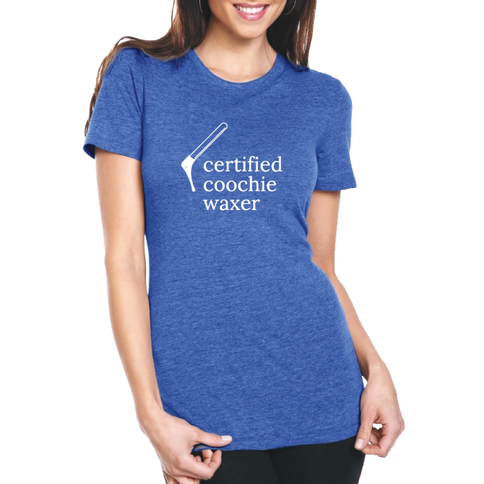 Blue Scoop Neck T-shirt - "certified coochie waxer" (White Font) (7517858332858)