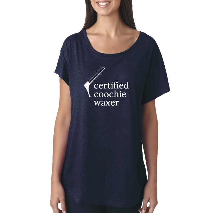Navy Scoop Neck T-shirt - "certified coochie waxer" (White Font) (7517858267322)