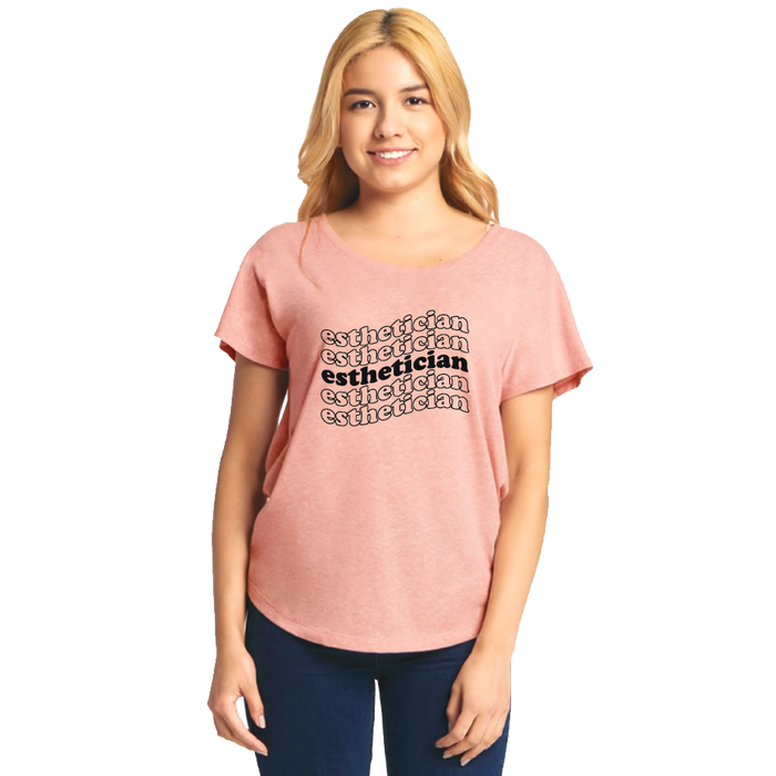 Pink Scoop Neck T-shirt - "esthetician" (Black Font) (7517858365626)