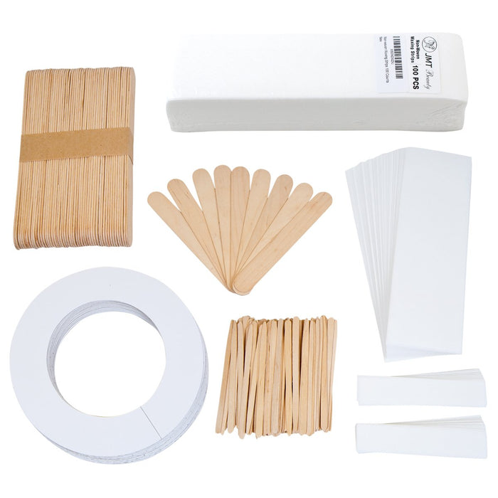 JMT Assorted Waxing Strips Kit - 60 Large 60 Small Muslin Strips and Accessories (6643420364986)